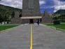 The huge Equator Line Monument in Mitad del Mundo (middle of the world), Quito. The yellow line marks the north and south hemisphere (north is on the left).