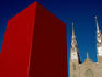 Sculpture at entrance to National Gallery of Canada with Cathedral Basilica of Notre Dame in background