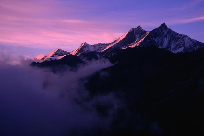 Views of 180 degrees from the lodge (the part that doesn't include the Matterhorn) at sunrise.