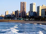 High-rise hotels on beachfront.