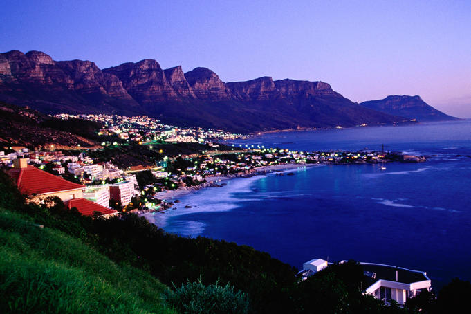 Overhead of Clifton, Camps Bay with Twelve Apostles in background.