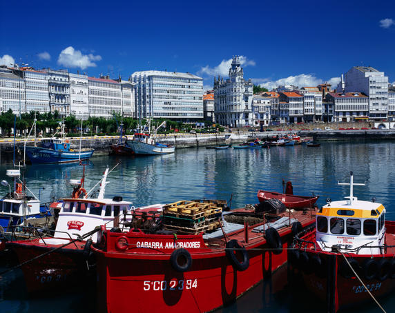 The fishing harbour of La Coruna, capital of Galicia.