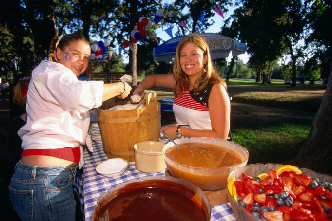 Preparing food for a 4th July celebration.