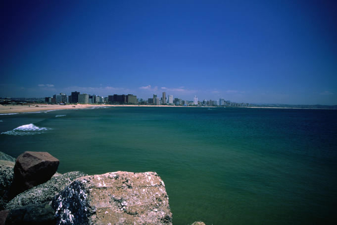Looking at the Durban skyline from Vetchie's Pier.