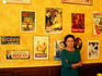 Woman sitting inside cafe.