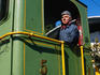 Train driver of the 'Schnaagi Schaagi', an 1899 steam train (E3/3), that runs monthly from Zurich to Sihital.
