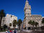 City buildings and palm trees.