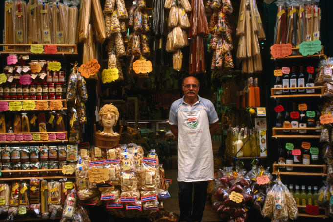 Pasta shop on the Via B. Croce in Naples.
