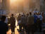 Crowded streets of Cairo at sunset