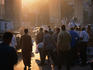 Crowded streets of Cairo at sunset.