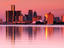 Skyline at sunset, viewed from Belle Isle Park, Detroit River.