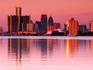 Skyline at sunset, viewed from Belle Isle Park, Detroit River.
