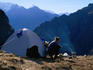Hikers campsite below the pass of Runkuracay (3850m) on the Inca trail to the lost city of Machu Picchu.