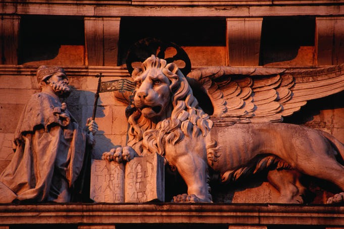 Details of the Gothic Palazzo Ducale, Piazza San Marco was once home to the duke ( doge ) and also housed all the arms of government and prisons.