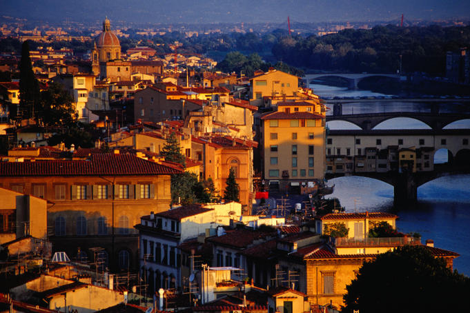 City at dawn seen from Piazza Michelangelo.