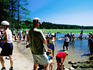 People at source of Mississippi River at Lake Itasca.