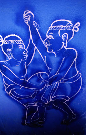 Thai boxing paintings at gym in Banglampoo.