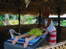A budget traveller enjoying a massage on Robinson Crusoe Island, off Viti Levu.