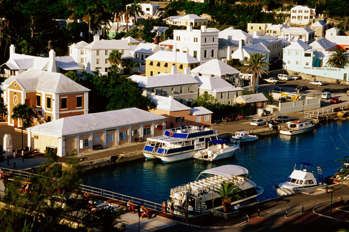 Waterfront houses and boats at dock.