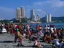 Beachgoers at El Rodadero in seaside suburb of Santa Marta during holiday season.