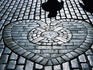 The pavement feature, Heart of Midiothian, in Parliament Square.