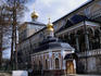 The rear of the Holy Trinity Cathedral (1422-1423) in Sergiev Posad. The cathedral is the oldest building on the Holy Trinity Monastery complex. It's famous for its 17th century frescoes and iconoclastic paintings by Andrei Rublev