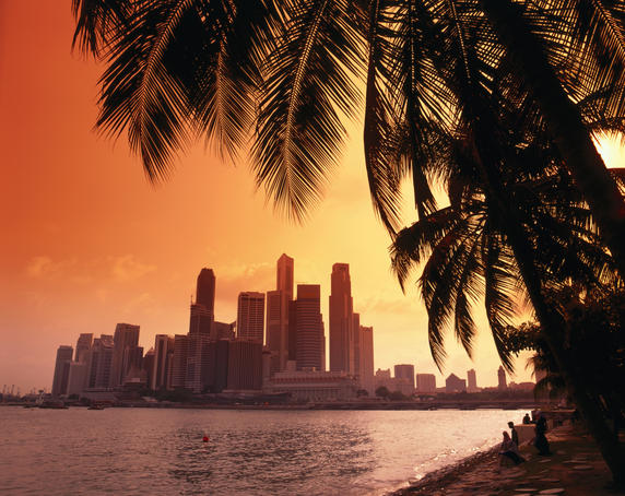 View of financial district from across Marina Bay.