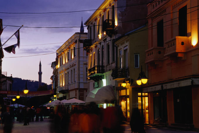 Busy street at night.