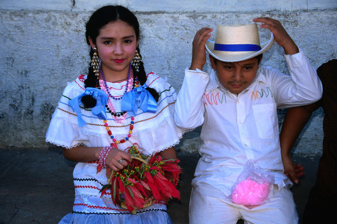 Young children dressed for a procession in honour of the Virgin of Guadalupe, Suchitoto.