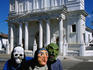 Children of Suchitoto in front of the Santa Lucia Church wearing ghoulish masks for the Patron Saints Festival.
