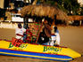 Inflatable towing craft and beach hut on Hornitos Beach.