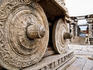 Carved wheels of stone chariot at Vittala Temple.