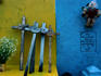 Crosses against painted tombs in Naolinco Cemetery.