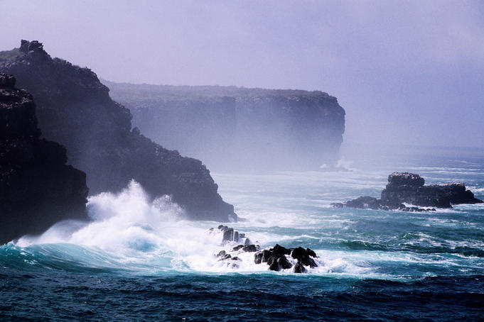 Coastal cliffs and waves.