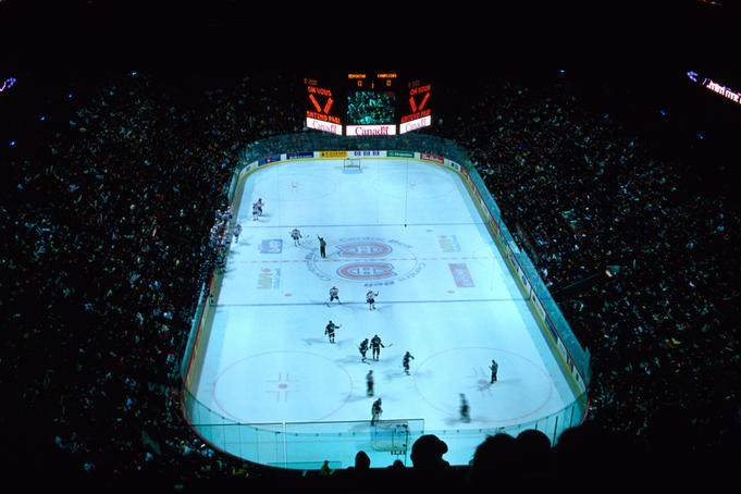 The Edmonton "Oilers" take on the Montreal "Canadiens" in a game of ice hockey in the Bell Centre stadium.
