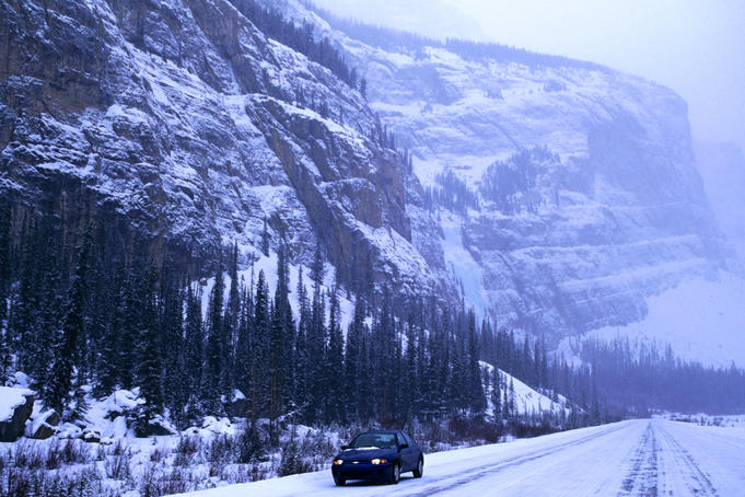 The world famous Icefields Parkway, between Banff and Jasper, is an amazing stretch of road, even in a blizzard!