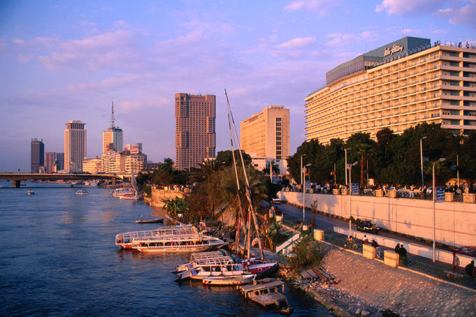Cairo Hilton on Nile with downtown in background.
