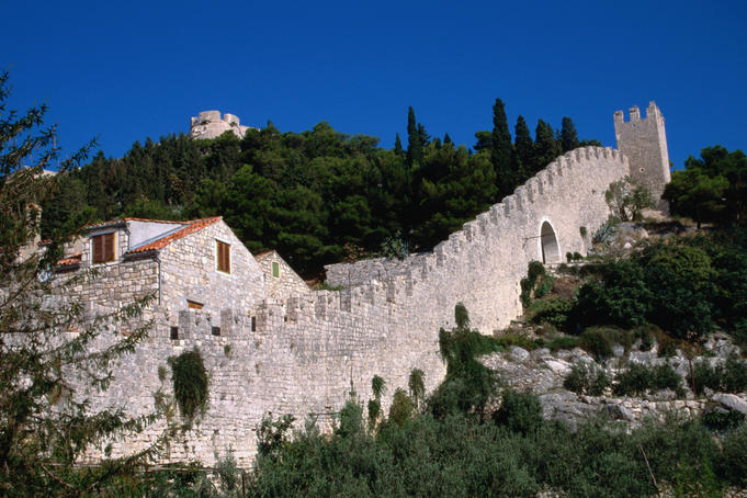 Defensive walls going up to Venetian citadel built in 1850's.