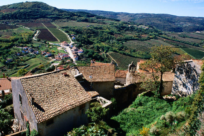View from medieval hilltop town to surrounding vineyards.