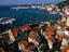 Old town roofs and harbour from Diocletian's Palace, Cathedral Campanile.