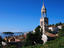 Dominican Monastery in town of Hvar and Paklkeni Islands in background.