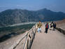 On the path to crater of Mt Vesuvio with the original wider crater behind.