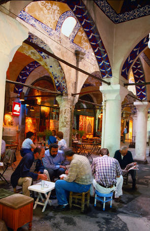 Tea drinker sit around a table at the Old Bazaar - Istanbul