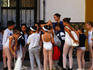 Group of children gather for ballet class.