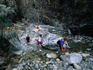 Hikers in a narrow part of Samaria Gorge.