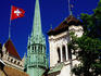 Swiss with Geneva canton flags at St Peter's Cathedral.