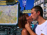 When in Paris...couple smooching in front of subway Louvres-Rivoli.