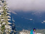 Skier on slope at Snoqualmie ski area near Seattle.