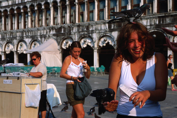 Feeding pigeons in St Mark's Square.