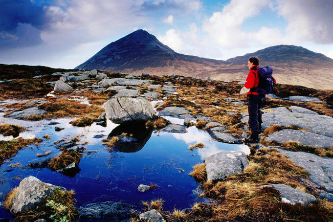 Walker looking across to Errigal from Maumlack.